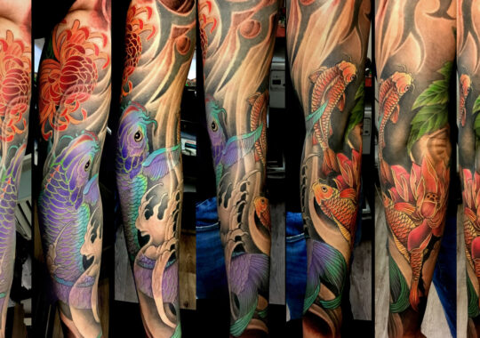 Tatouage japonais de carpe koi réalisé par un tatoueur à Aix-en-Provence