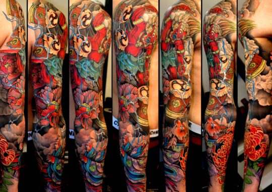 Tatouage japonais de raijin réalisé par un tatoueur à Aix-en-Provence