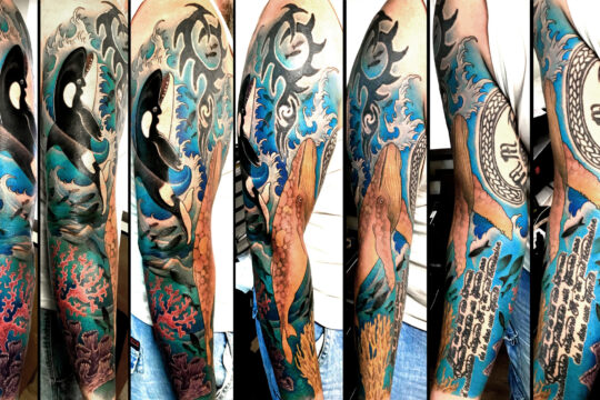 Tatouage japonais orque et baleine