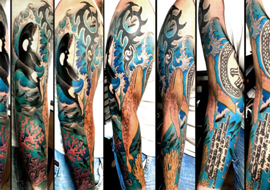 Tatouage japonais orque et baleine
