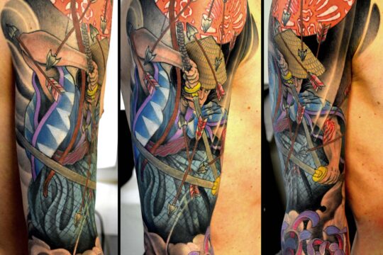 Tatouage japonais de samourai réalisé par un tatoueur à Aix-en-Provence