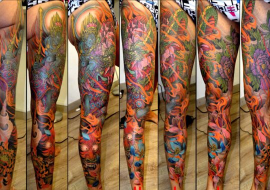 Tatouage japonais fudo myoo réalisé par un tatoueur à Aix-en-Provence