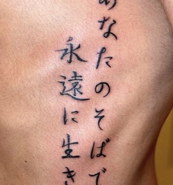 Tatouage lettrage alphabet asiatique réalisé à Aix-en-Provence