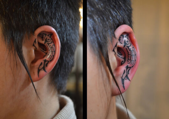 Tatouage maori dans l'oreille réalisé à Aix-en-Provence