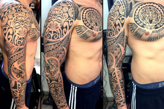 Tatouage maori polynésien sur le bras réalisé à Aix-en-Provence