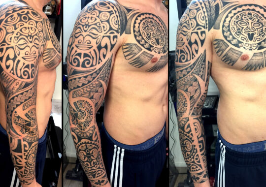 Tatouage maori polynésien sur le bras réalisé à Aix-en-Provence
