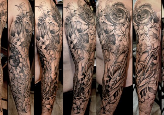 Tatouage réaliste de fleurs réalisé par un tatoueur à Aix-en-Provence