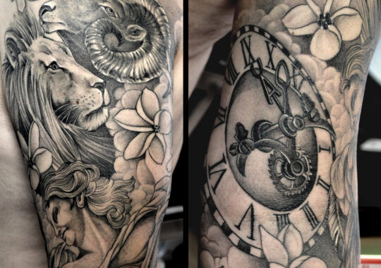 Tatouage réaliste de boussole réalisé par un tatoueur à Aix-en-Provence